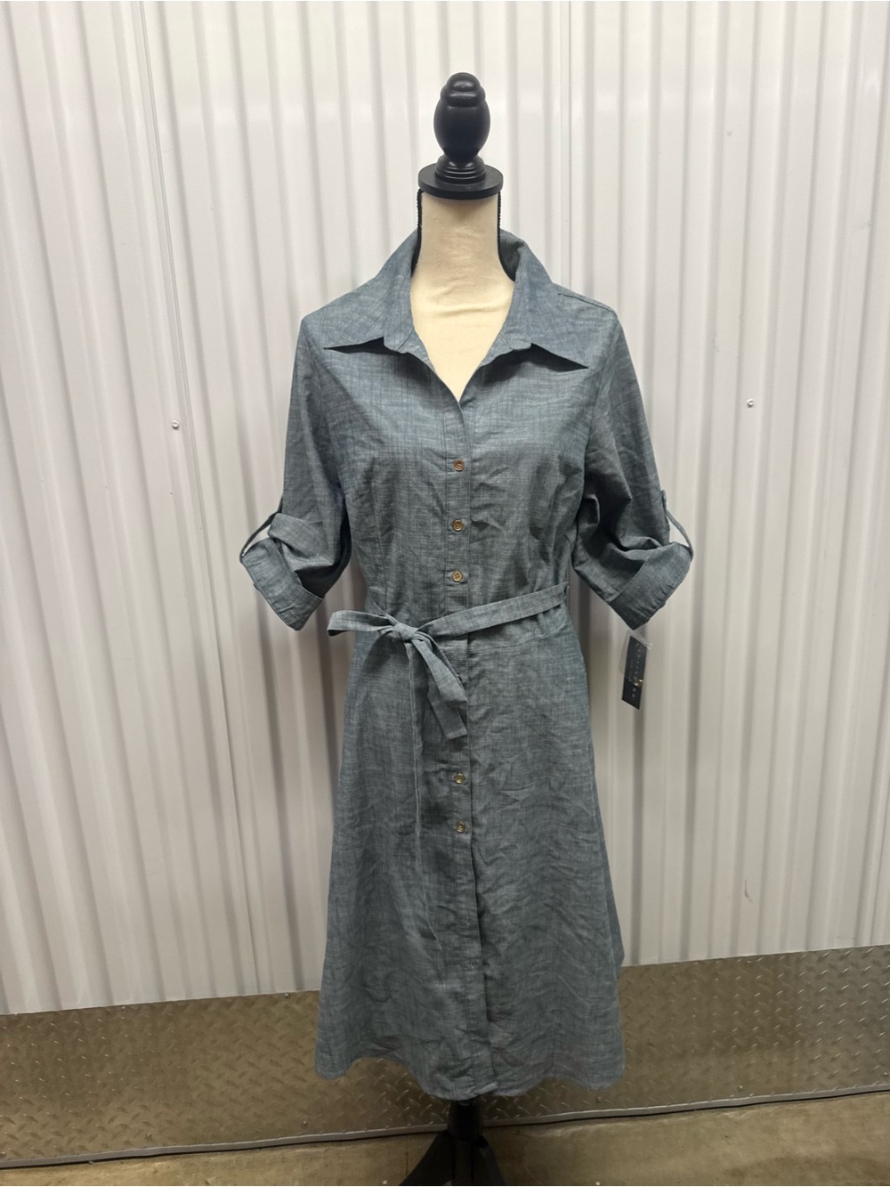 Sharagano Chambray Button-Front Midi Dress in Blue